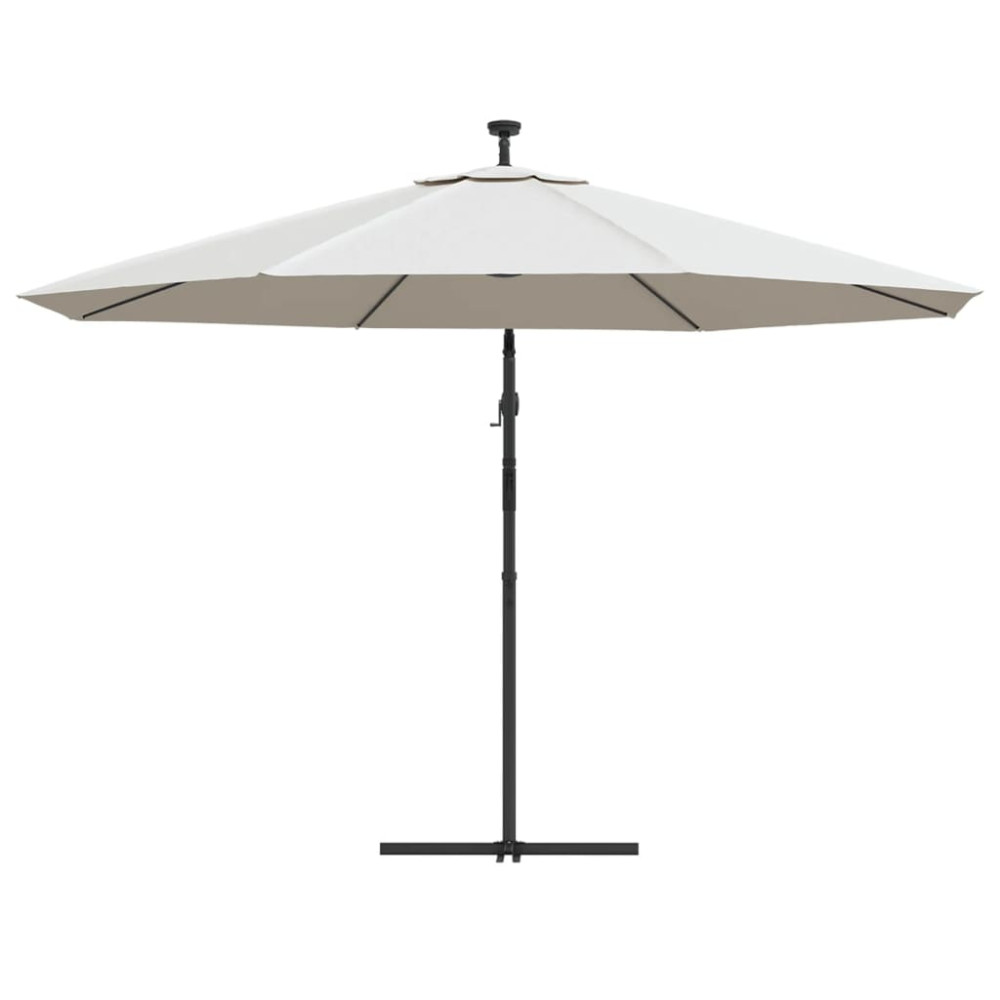 Produktbild för Frihängande trädgårdsparasoll LEDs metallstång 350 cm sand
