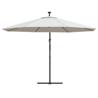 Produktbild för Frihängande trädgårdsparasoll LEDs metallstång 350 cm sand