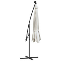 Produktbild för Frihängande trädgårdsparasoll LEDs metallstång 350 cm sand