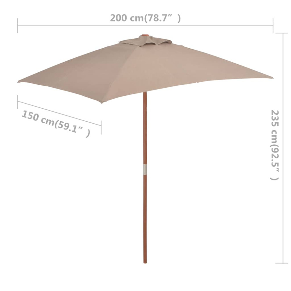 Produktbild för Trädgårdsparasoll med trästång 150x200 cm taupe