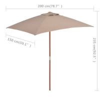 Produktbild för Trädgårdsparasoll med trästång 150x200 cm taupe