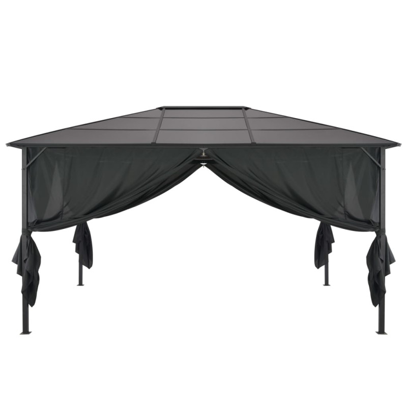 Produktbild för Paviljong med gardin aluminium 4x3x2,6 m svart