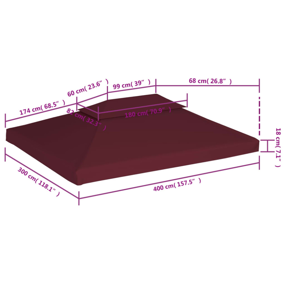 Produktbild för Paviljongtak med ventilering 310 g/m² 4x3 m vinröd