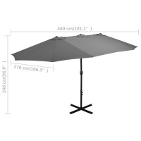 Produktbild för Trädgårdsparasoll med aluminiumstång 460x270 cm antracit