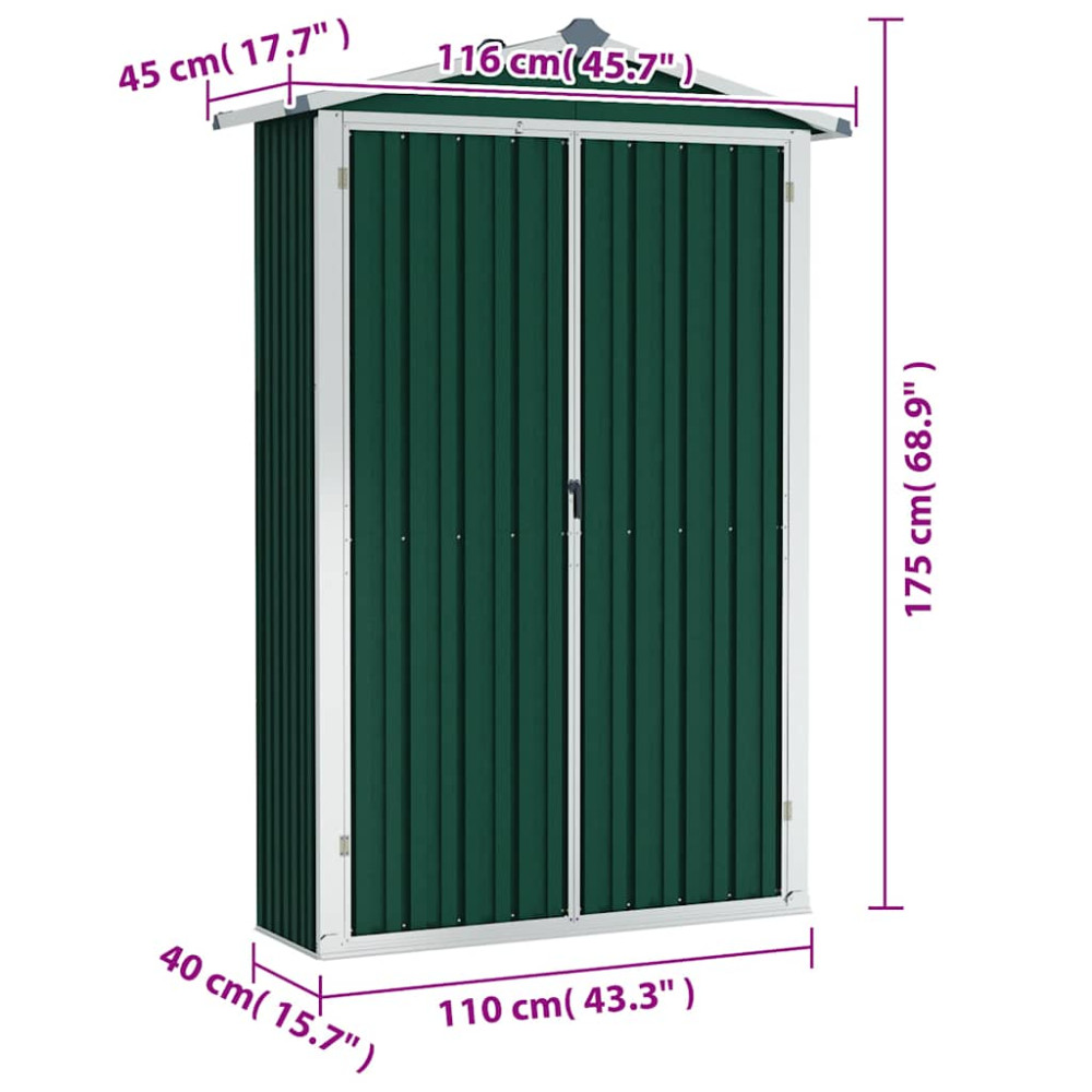 Produktbild för Trädgårdsskjul grön 116x45x175 cm galvaniserat stål