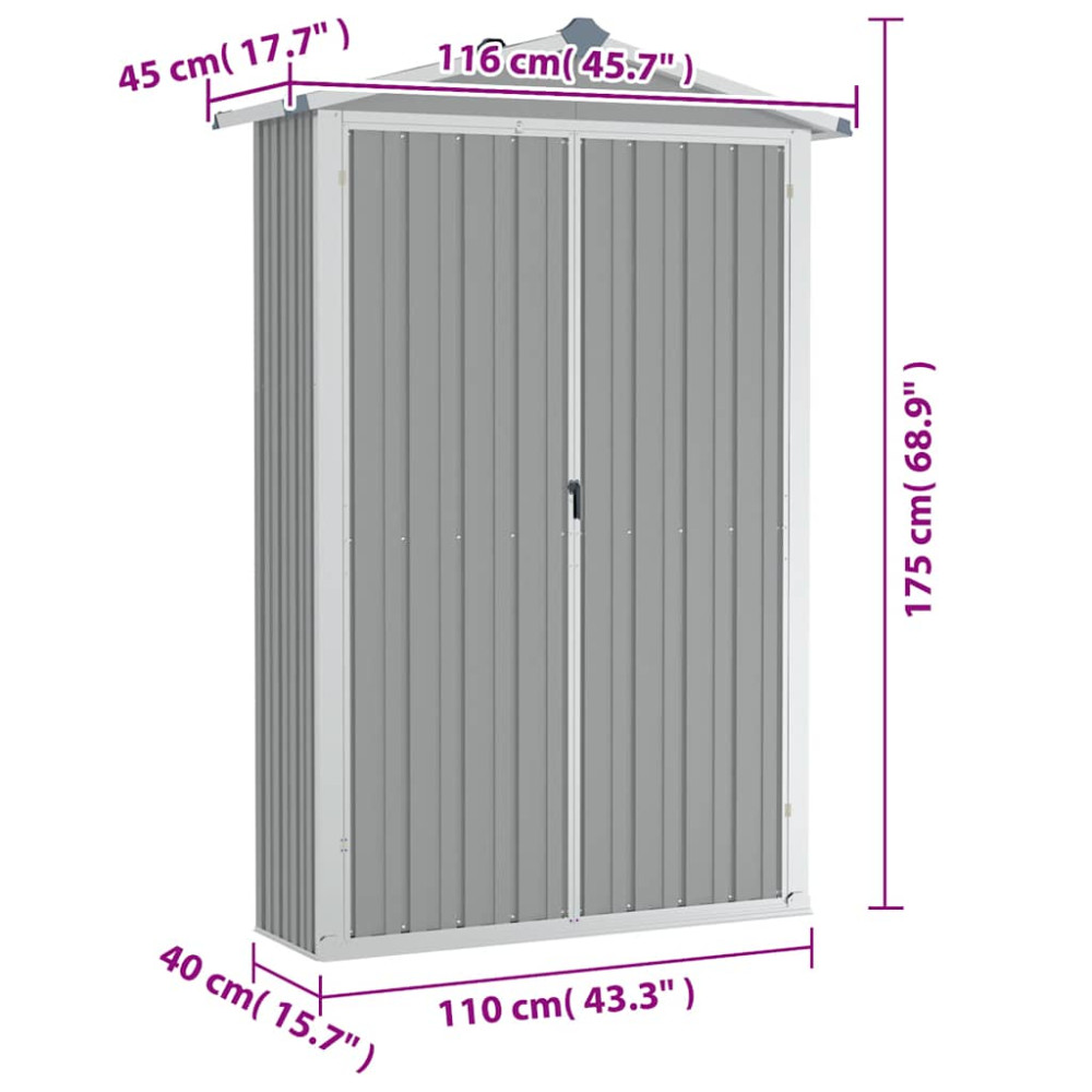 Produktbild för Trädgårdsskjul grå 116x45x175 cm galvaniserat stål