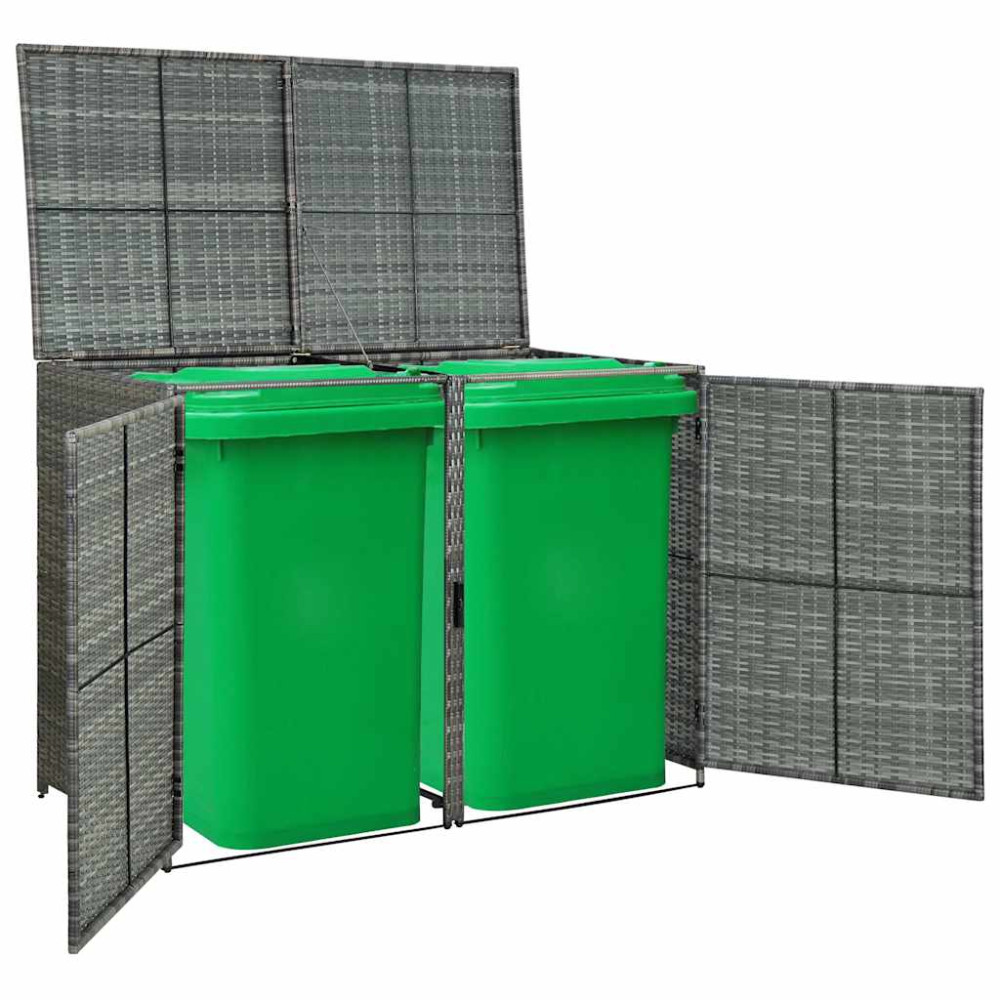 Produktbild för Skjul för 2 soptunnor konstrotting antracit 148x77x111 cm