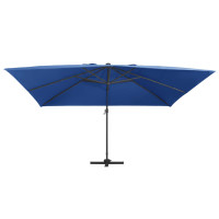 Produktbild för Frihängande parasoll med aluminiumstång & LED 400x300 cm azur