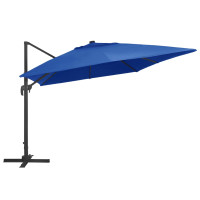 Produktbild för Frihängande parasoll med aluminiumstång & LED 400x300 cm azur