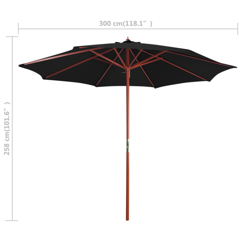 Produktbild för Parasoll med trästång 300x258 cm svart
