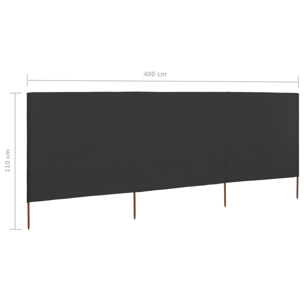Produktbild för Vindskydd 3 paneler tyg 400x80 cm antracit