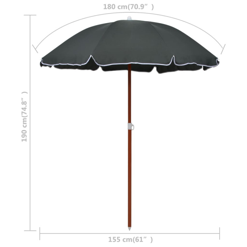 Produktbild för Parasoll med stålstång 180 cm antracit