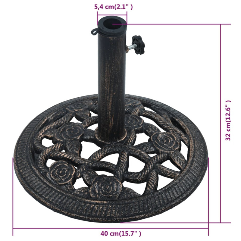 Produktbild för Parasollfot svart och brons 9 kg 40 cm gjutjärn