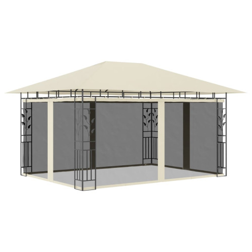 vidaXL Paviljong med myggnät 4x3x2,73 m gräddvit 180 g/m²