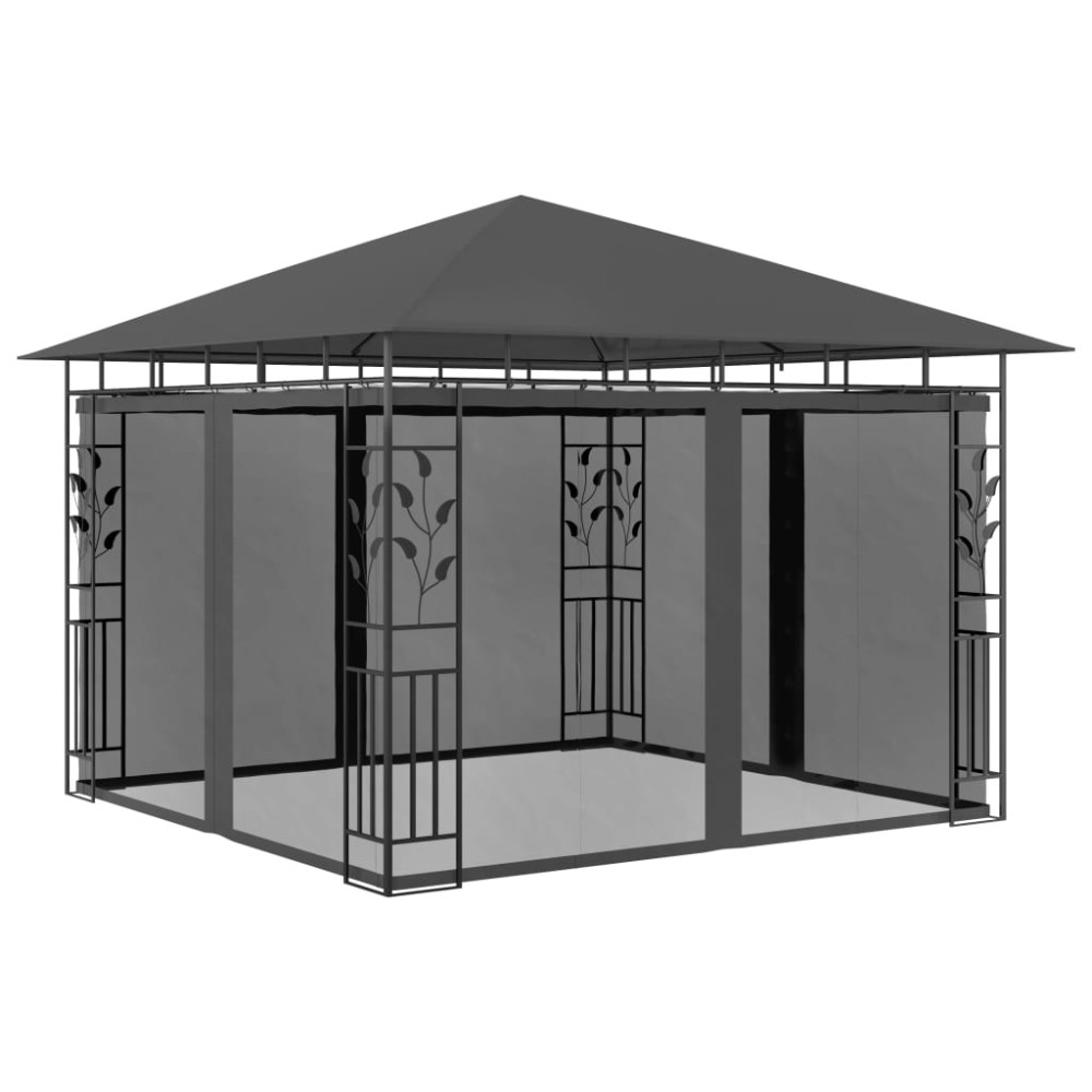 Produktbild för Paviljong med myggnät 3x3x2,73 m antracit 180 g/m²