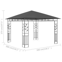 Produktbild för Paviljong med myggnät 3x3x2,73 m antracit 180 g/m²