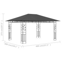 Miniatyr av produktbild för Paviljong med myggnät 4x3x2,73 m antracit 180 g/m²