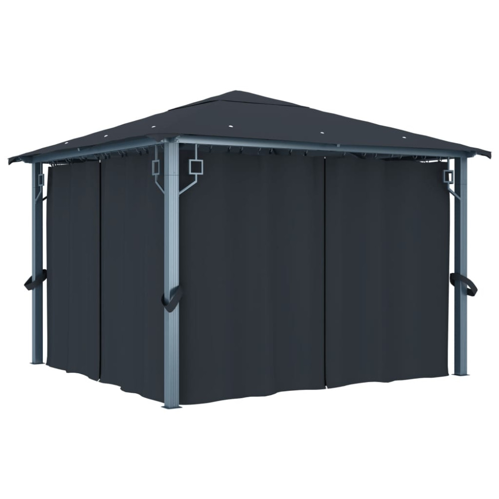 Produktbild för Paviljong med gardiner 300x300 cm antracit aluminium