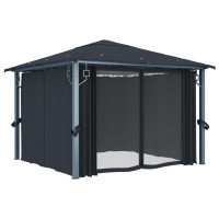 Produktbild för Paviljong med gardiner 300x300 cm antracit aluminium