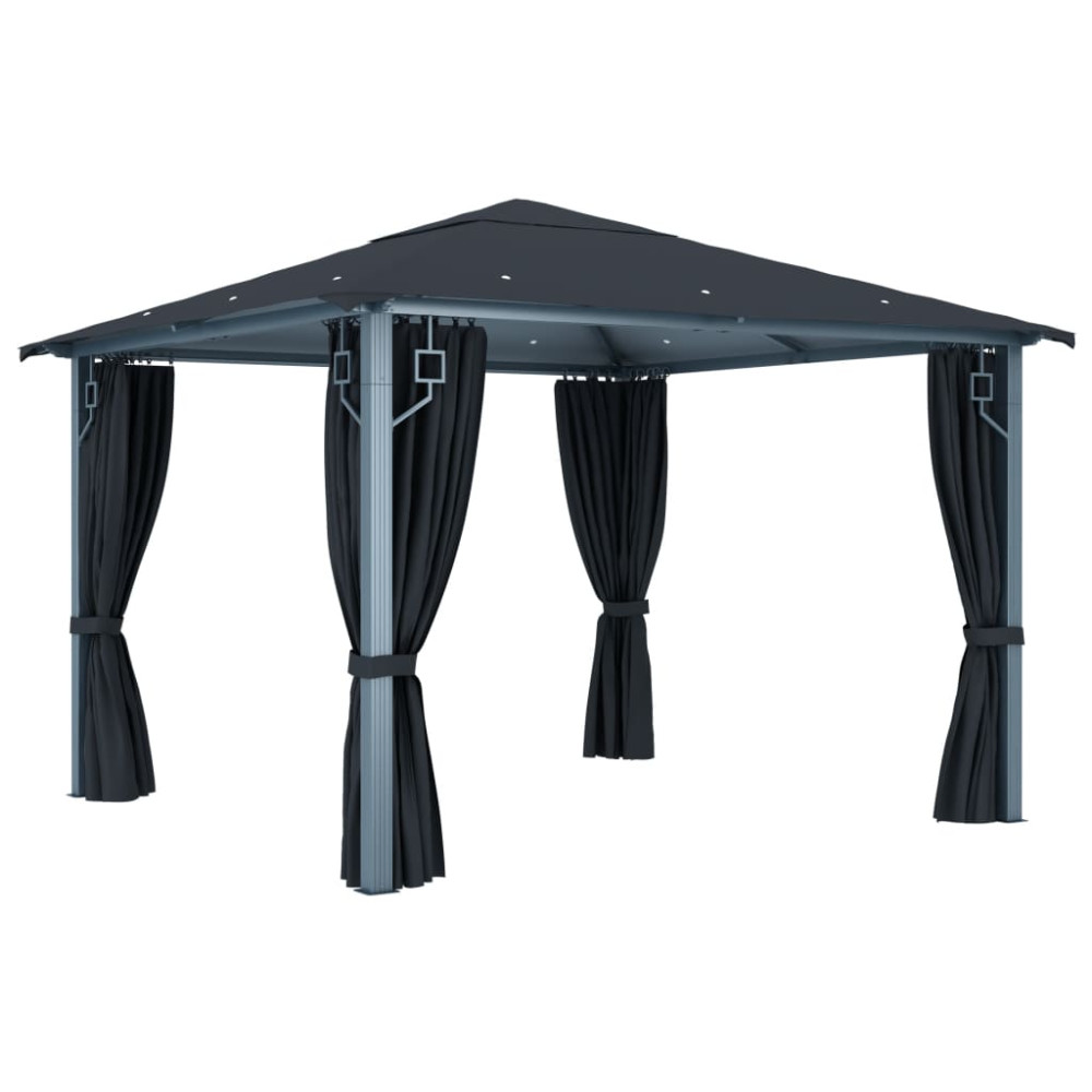 Produktbild för Paviljong med gardiner 300x300 cm antracit aluminium