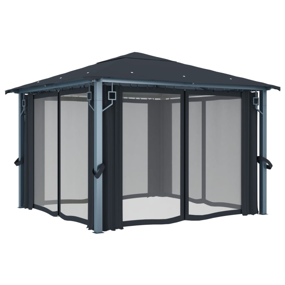 Produktbild för Paviljong med gardiner 300x300 cm antracit aluminium