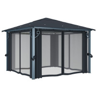 Produktbild för Paviljong med gardiner 300x300 cm antracit aluminium