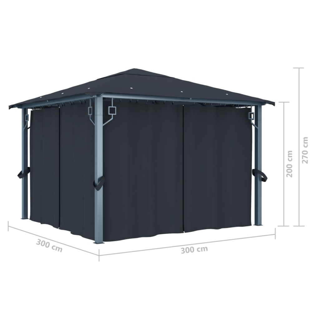Produktbild för Paviljong med gardiner 300x300 cm antracit aluminium