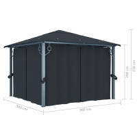 Produktbild för Paviljong med gardiner 300x300 cm antracit aluminium
