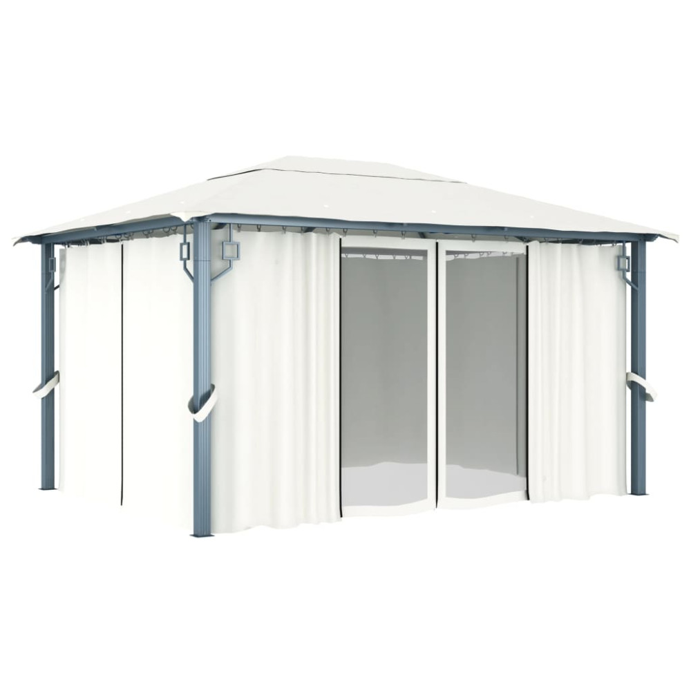 Produktbild för Paviljong med draperier 400 x 300 cm gräddvit aluminium