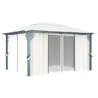 Produktbild för Paviljong med draperier 400 x 300 cm gräddvit aluminium