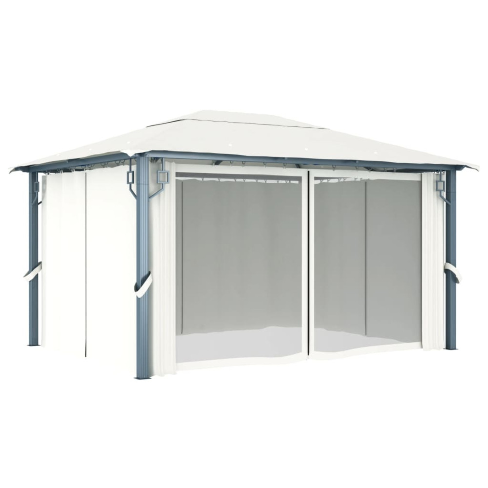 Produktbild för Paviljong med draperier 400 x 300 cm gräddvit aluminium