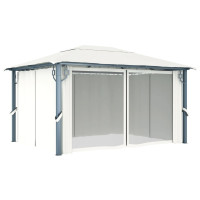 Produktbild för Paviljong med draperier 400 x 300 cm gräddvit aluminium