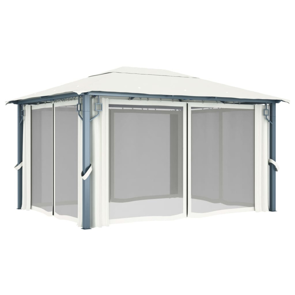 Produktbild för Paviljong med draperier 400 x 300 cm gräddvit aluminium
