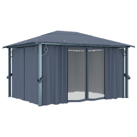 Produktbild för Paviljong med gardiner 400 x 300 cm antracit aluminium