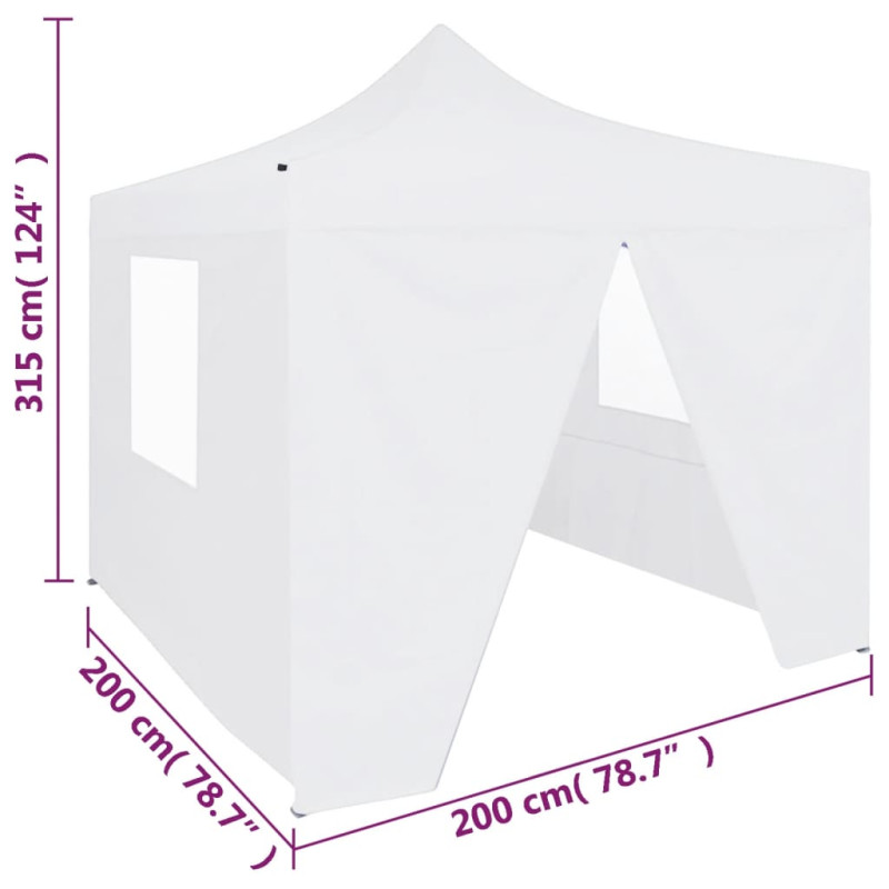 Produktbild för Hopfällbart partytält med 4 sidoväggar 2x2 m stål vit