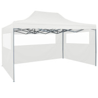 Produktbild för Hopfällbart partytält med 4 sidoväggar 3x4 m stål vit