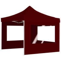 Produktbild för Hopfällbart partytält med väggar aluminium 2x2 m vinröd