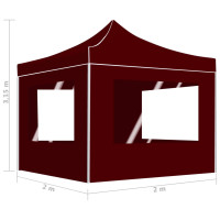 Produktbild för Hopfällbart partytält med väggar aluminium 2x2 m vinröd