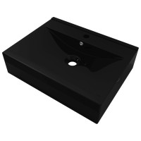 Produktbild för Lyxigt keramisk fyrkantig handfat med kranhål svart 60 x 46 cm