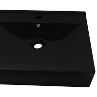 Produktbild för Lyxigt keramisk fyrkantig handfat med kranhål svart 60 x 46 cm