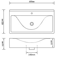 Produktbild för Lyxigt keramisk fyrkantig handfat med kranhål svart 60 x 46 cm