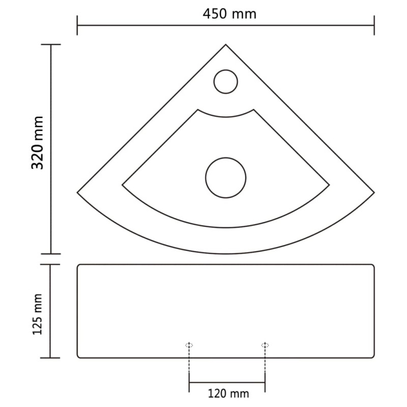 Produktbild för Handfat med bräddavlopp 45x32x12,5 cm vit