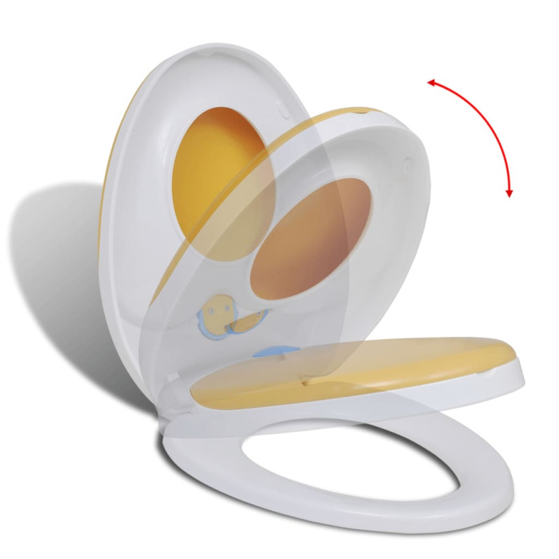Produktbild för Toalettsits för barn/vuxna med mjuk stängning gul & vit