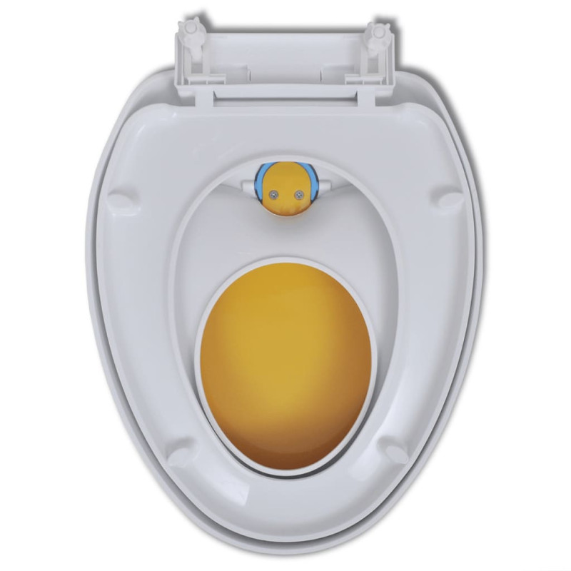 Produktbild för Toalettsits för barn/vuxna med mjuk stängning gul & vit