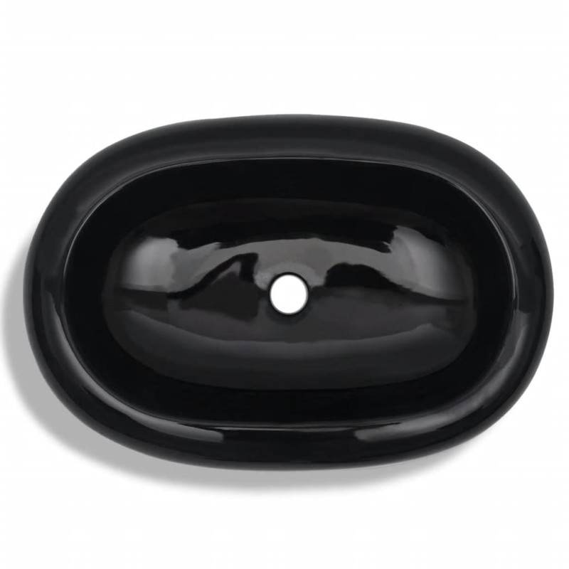 Produktbild för Handfat svart keramisk oval
