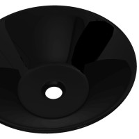 Produktbild för Handfat i glansig svart keramik rund