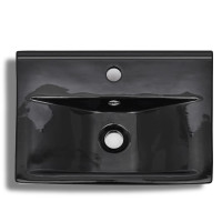 Produktbild för Handfat svart rektangulär keramik med kranhål och översvämningshål