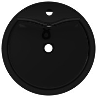 Miniatyr av produktbild för Handfat svart i keramik med kranhål och översvämningshål rund