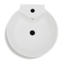 Produktbild för Runt handfat med kran- och överflödeshål i keramik med pelare vit