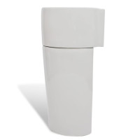 Produktbild för Runt handfat med kran- och överflödeshål i keramik med pelare vit